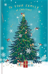 Artistic Robins Decorating The Tree Design To Your Family Christmas Card