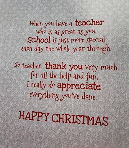 To My Teacher Happy Christmas School Thank you Appreciate Greeting Card