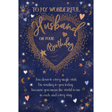 Husband Birthday Card Gold Heart Design with Stars 