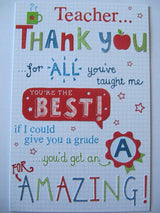 Grade A For Amazing Teacher Thank You Card {DC}