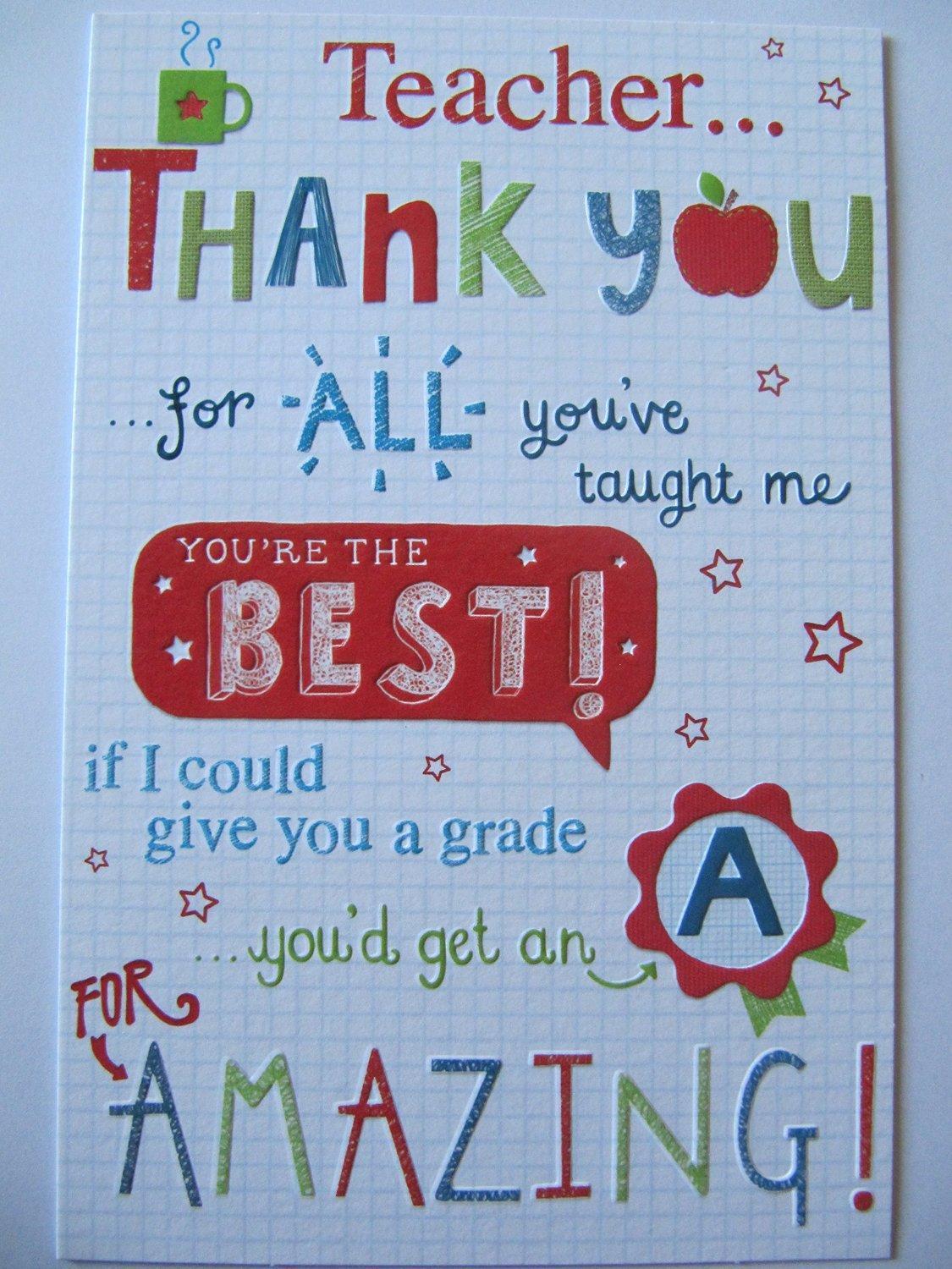 Grade A For Amazing Teacher Thank You Card {DC}