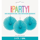 Pack of 3 Terrific Teal Solid 6" Tissue Paper Fans