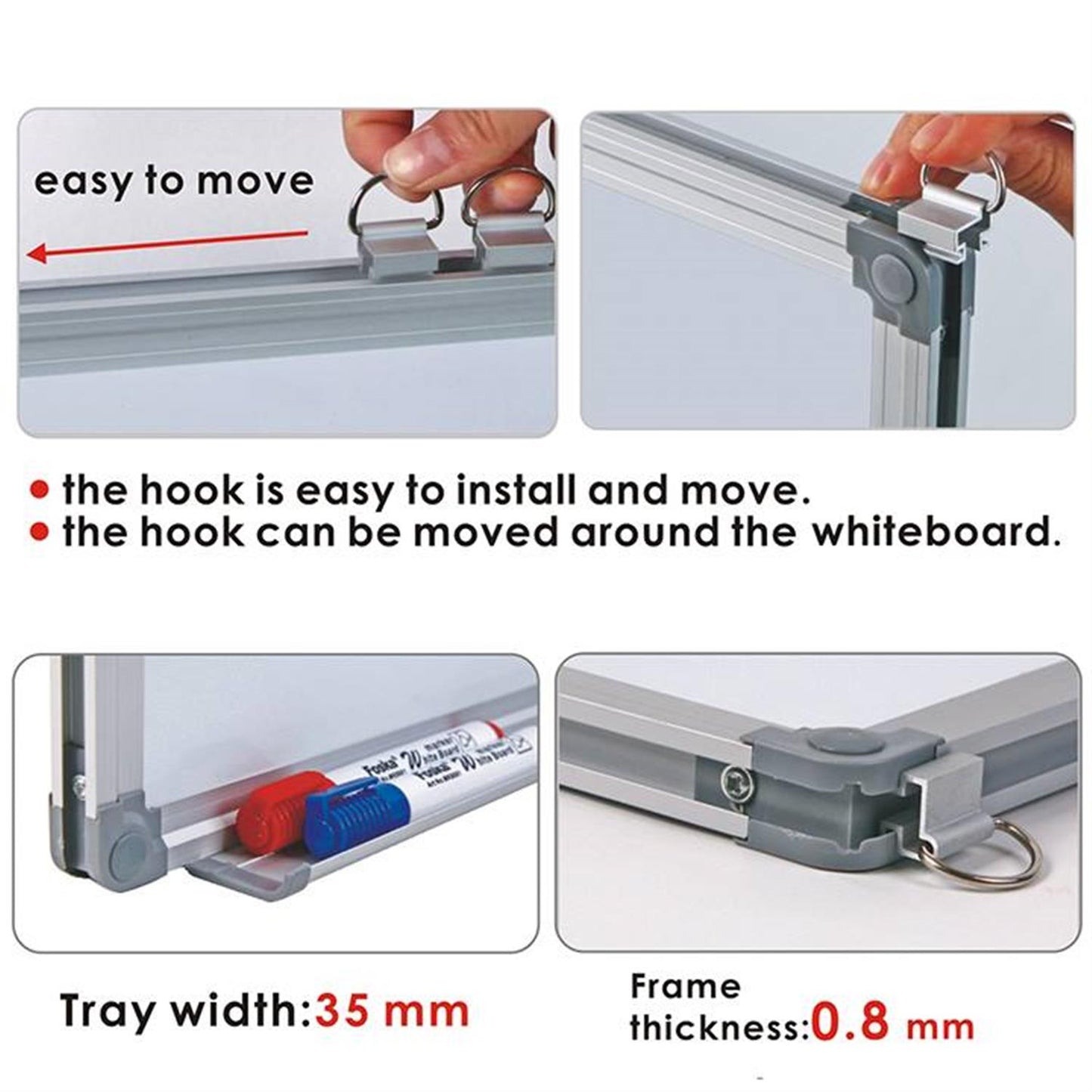 Aluminum Frame Magnetic Horizontal Vertical Whiteboard 100 x 200cm
