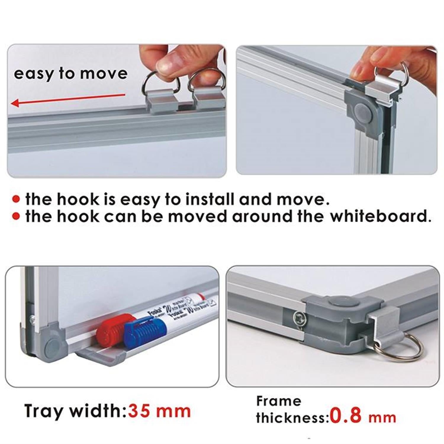 Aluminum Frame Magnetic Horizontal Vertical Whiteboard 100 x 200cm