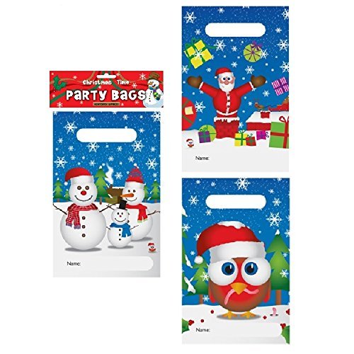 Pack of 12 Assorted Christmas Time Party Bags - Snowmen, Santa, Robin {DC}