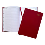 Janrax 2027 A5 Day Per Page Burgundy Desk Diary