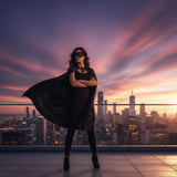 Adult Superhero Black Cape and Mask Fancy Dress Costume