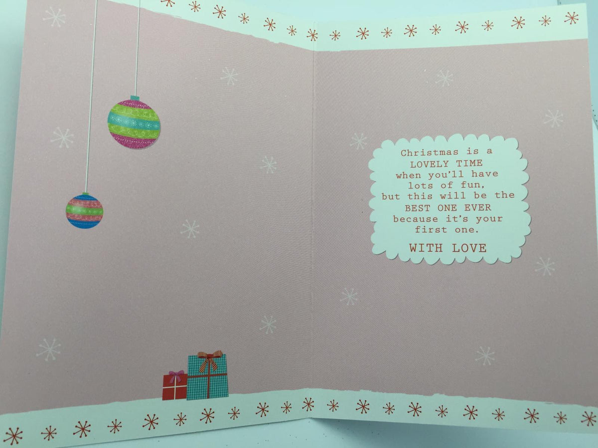 Girls 1st Cute Christmas Greeting Card First Xmas 1 baby Keepsake Gift 