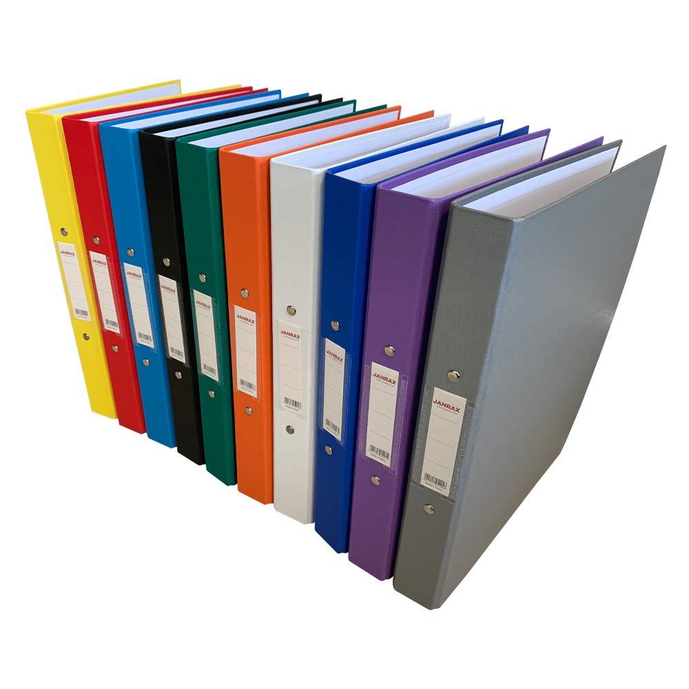 Pack of 10 A4 Assorted Colour Paper Over Board Ring Binders by Janrax