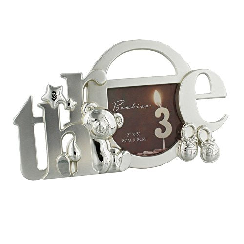 Bambino 3rd Silver plated Frame Cutout Letters 'Three' Age 3