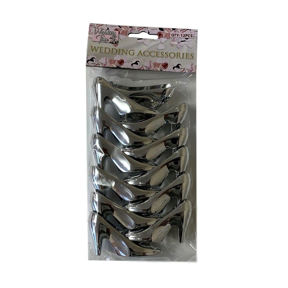 Pack of 12 Silver Wedding Heels Shoes Wedding Accessories {DC}