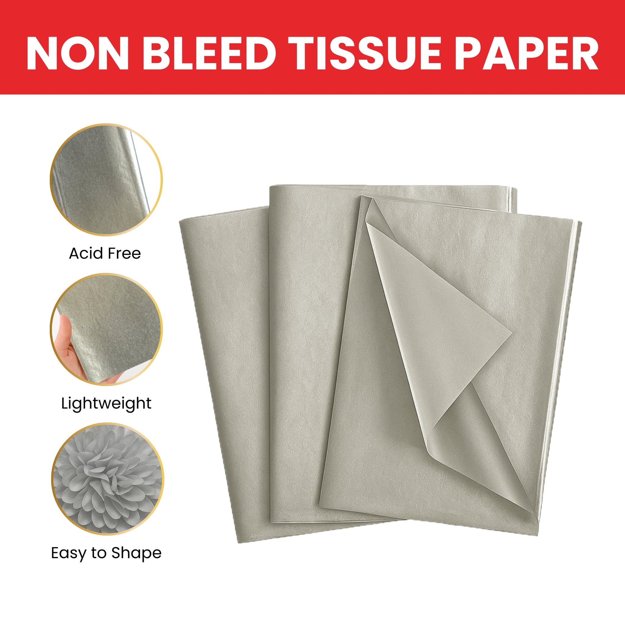 Pack of 30 Metallic Silver Acid Free 50 x 70cm Tissue Paper Sheets