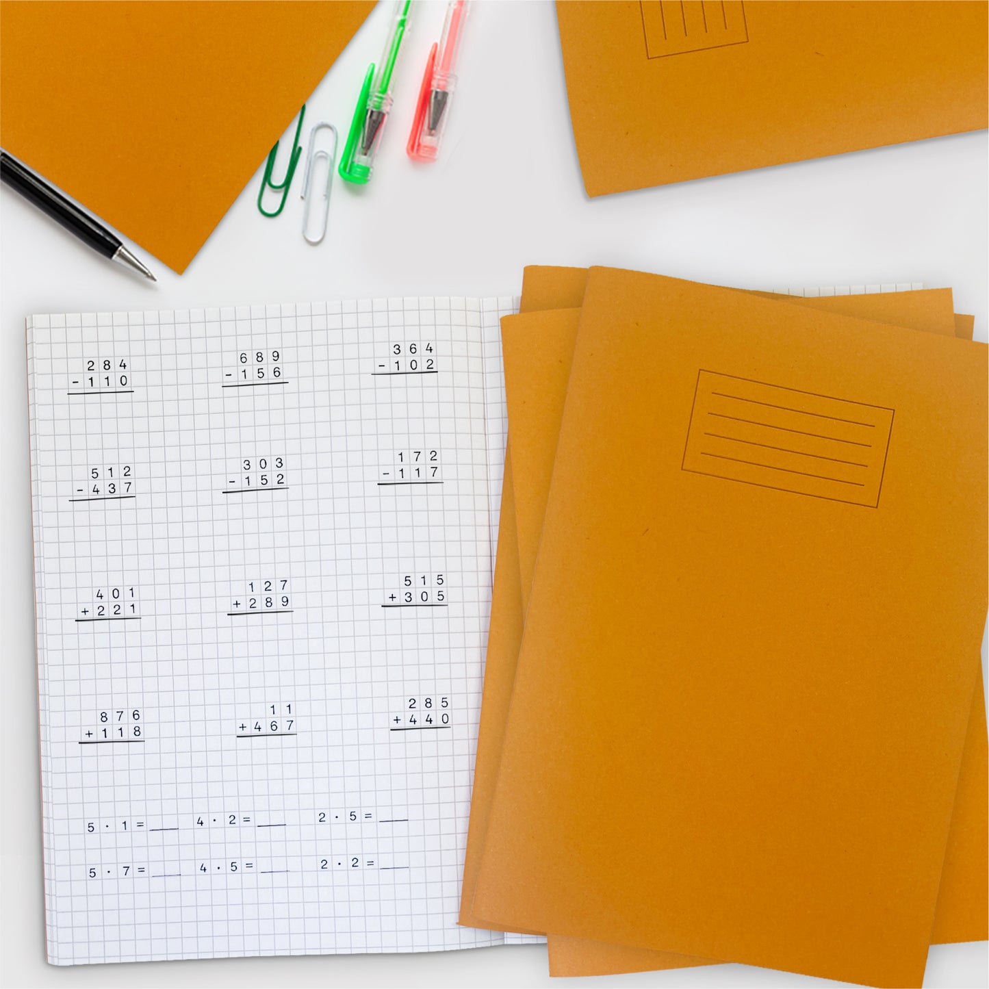 Janrax A4 Orange 80 Page 7mm Squared Paper Exercise Book WF Paper with 225gsm Manilla Cover