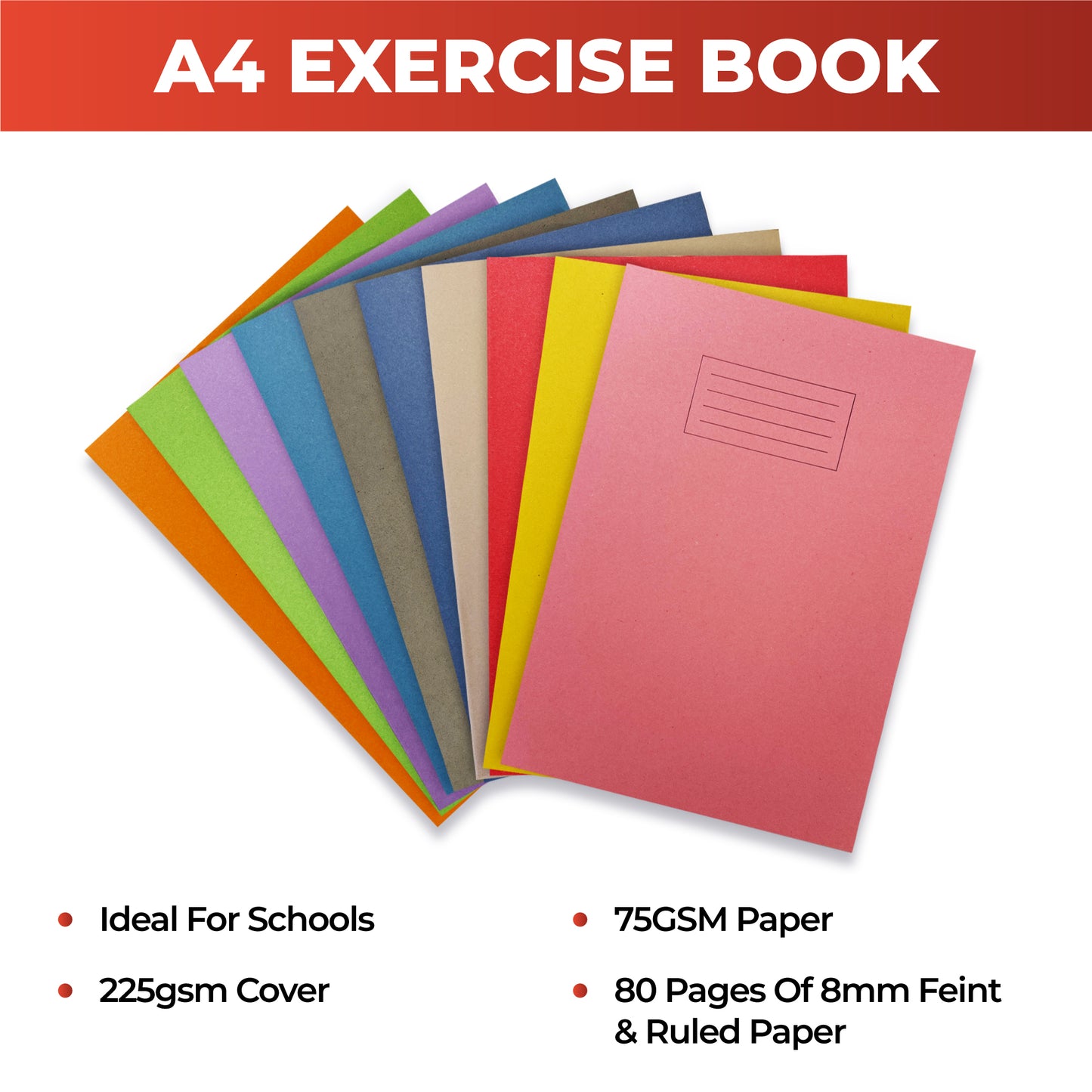Janrax A4 Grey 80 Page Feint Ruled with Margin Exercise Book WF Paper with 225gsm Manilla Cover