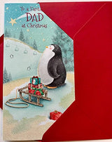 Fantastic Dad At Christmas Penguin With Gift Box  Glitter Xmas Card 