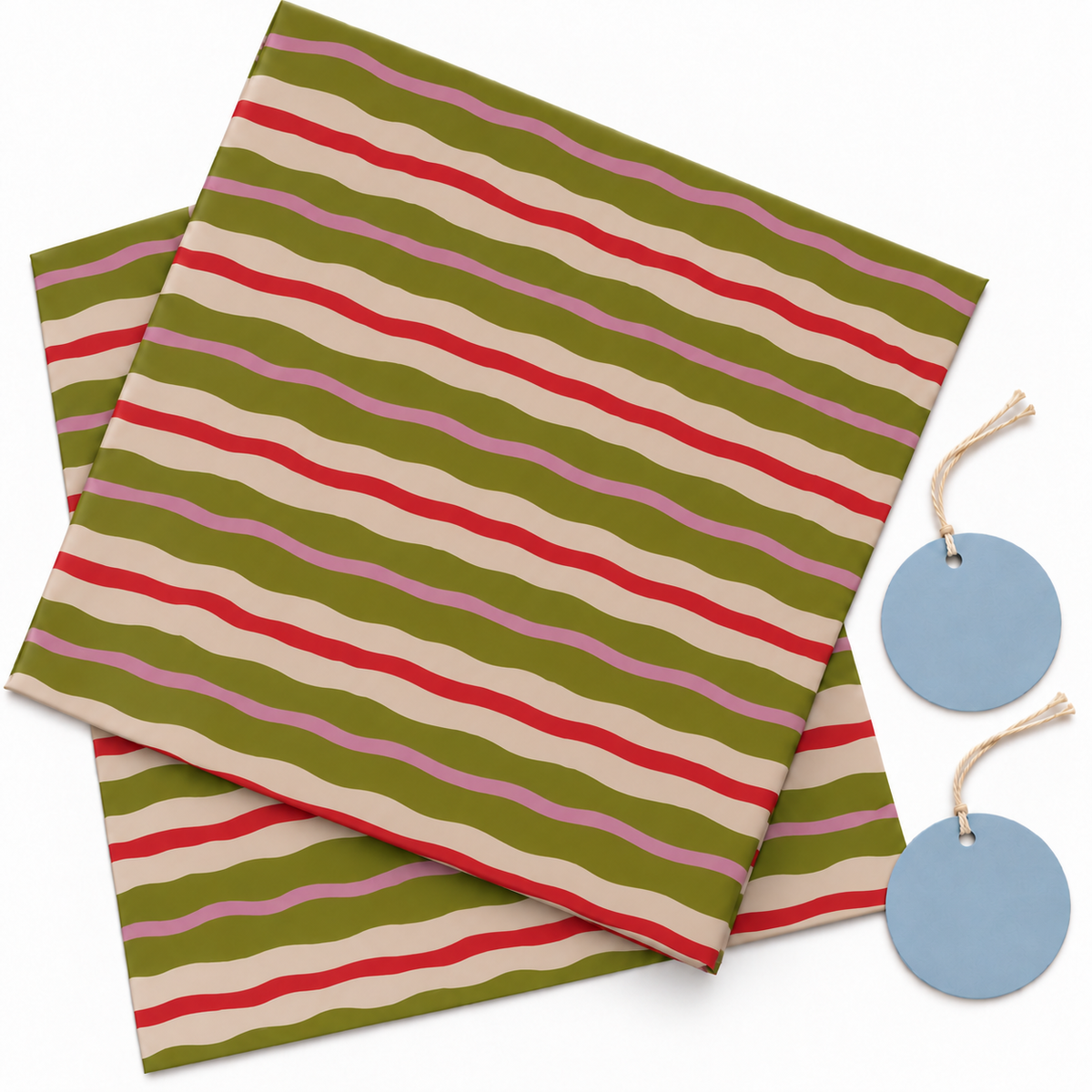 Pack of 2 Playful Stripes Design 50 x 70 cm Gift Wrap Sheets with 2 Tags - Christmas Birthdays Kids Party Holiday Gifting