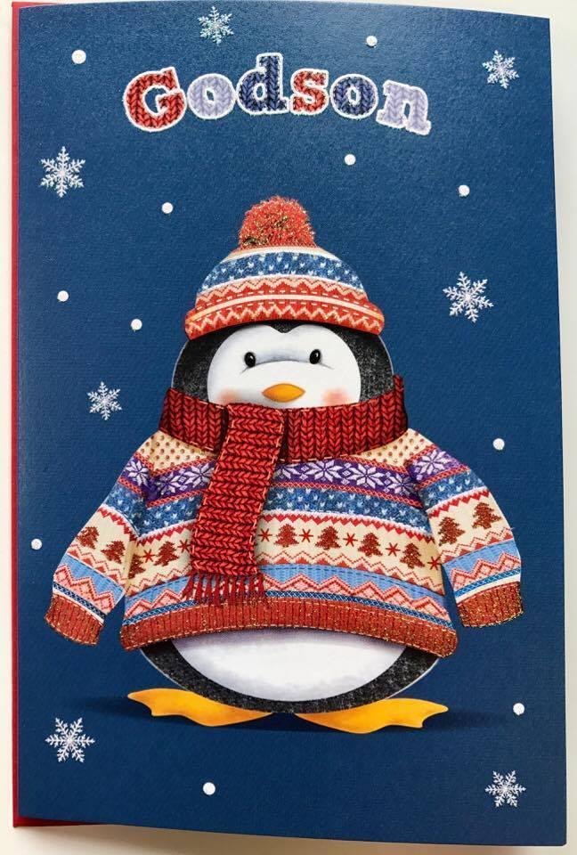 GODSON, Fun & Laughter and Nice Surprise Cute Christmas Greeting Card 