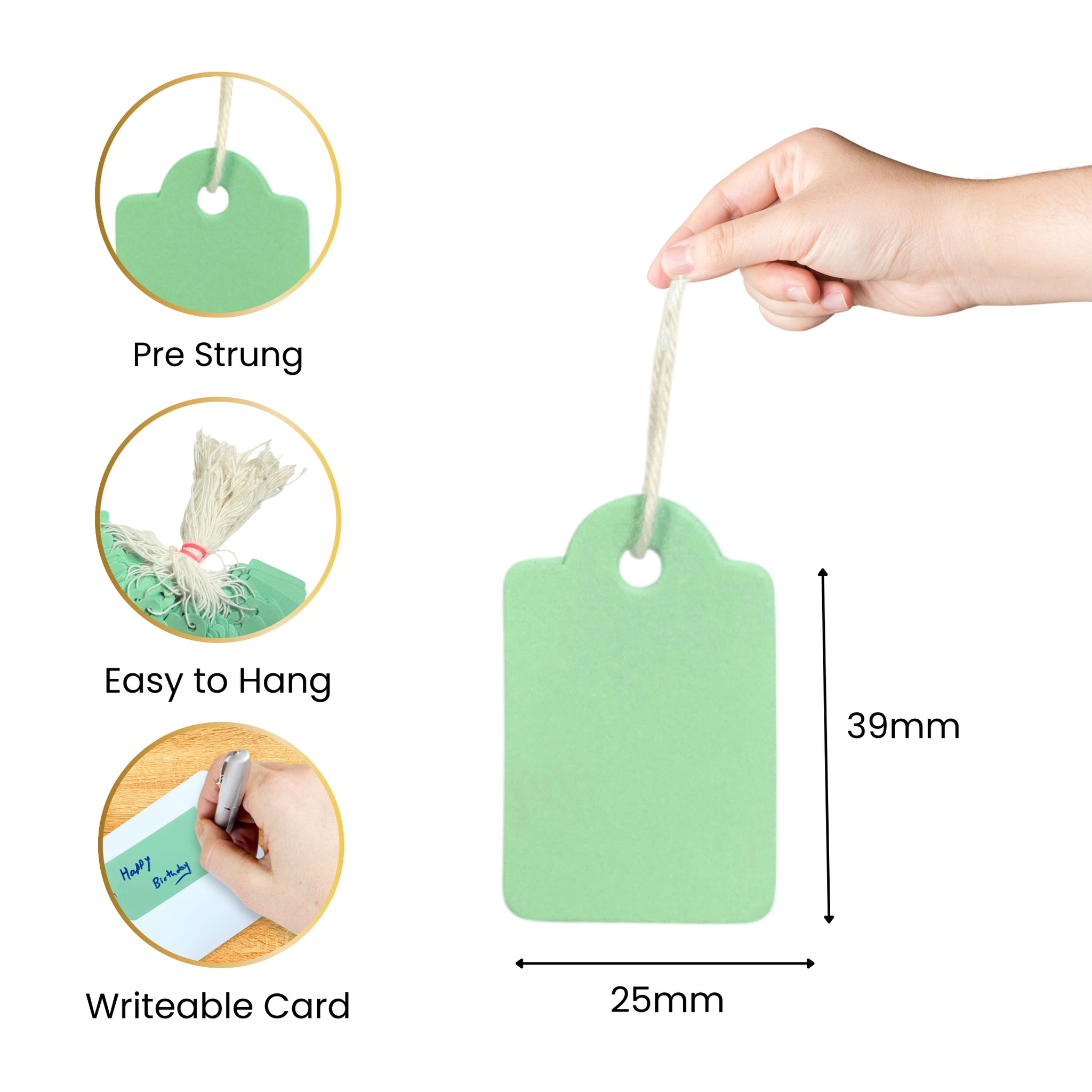 Pack of 100 Medium Buff Strung Tags 25 x 39mm