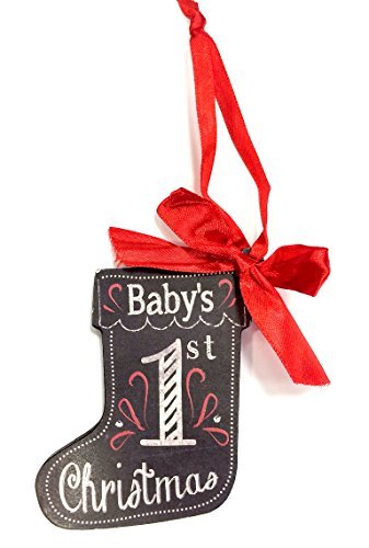 Baby's 1st ChristmasnTree Decoration-Stocking Shape In A Chalkboard Plaque Style