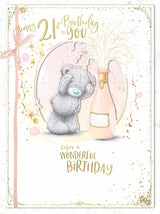 Bear With Champagne Bottle Large Luxury Boxed Handmade 21st Birthday Card.