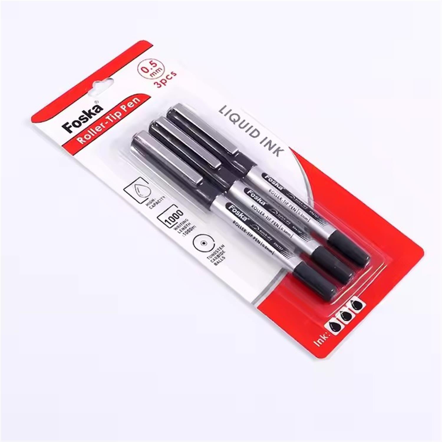 Pack of 3 0.5mm Bullet Tip Roller Tip Black Pens