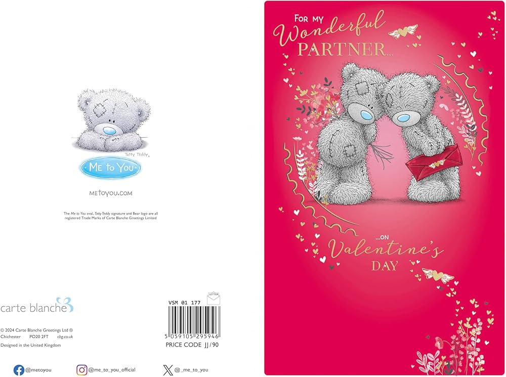 Bears With Bouquet And Envelope Wonderful Partner Valentine's Day Card {DC}