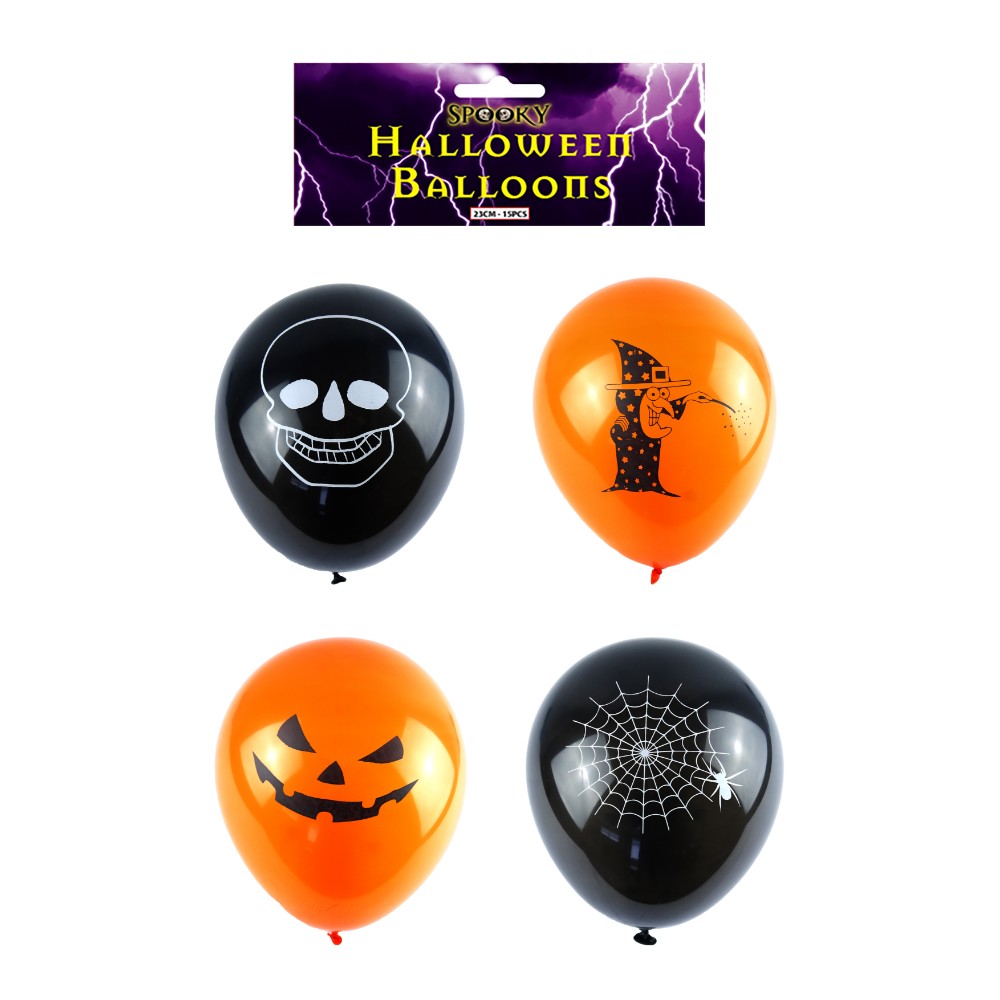 Halloween Balloons 23cm With Print 2 Assorted Colours {DC}