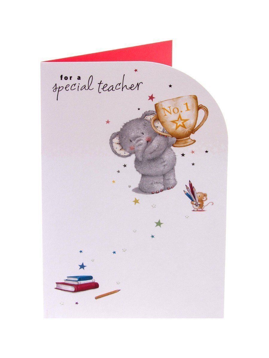 For Special Teacher Elliot And Buttons With Trophy Thank You Card
