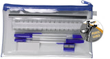 Small Flat Filled Clear Exam Pencil Case - Stationery Set