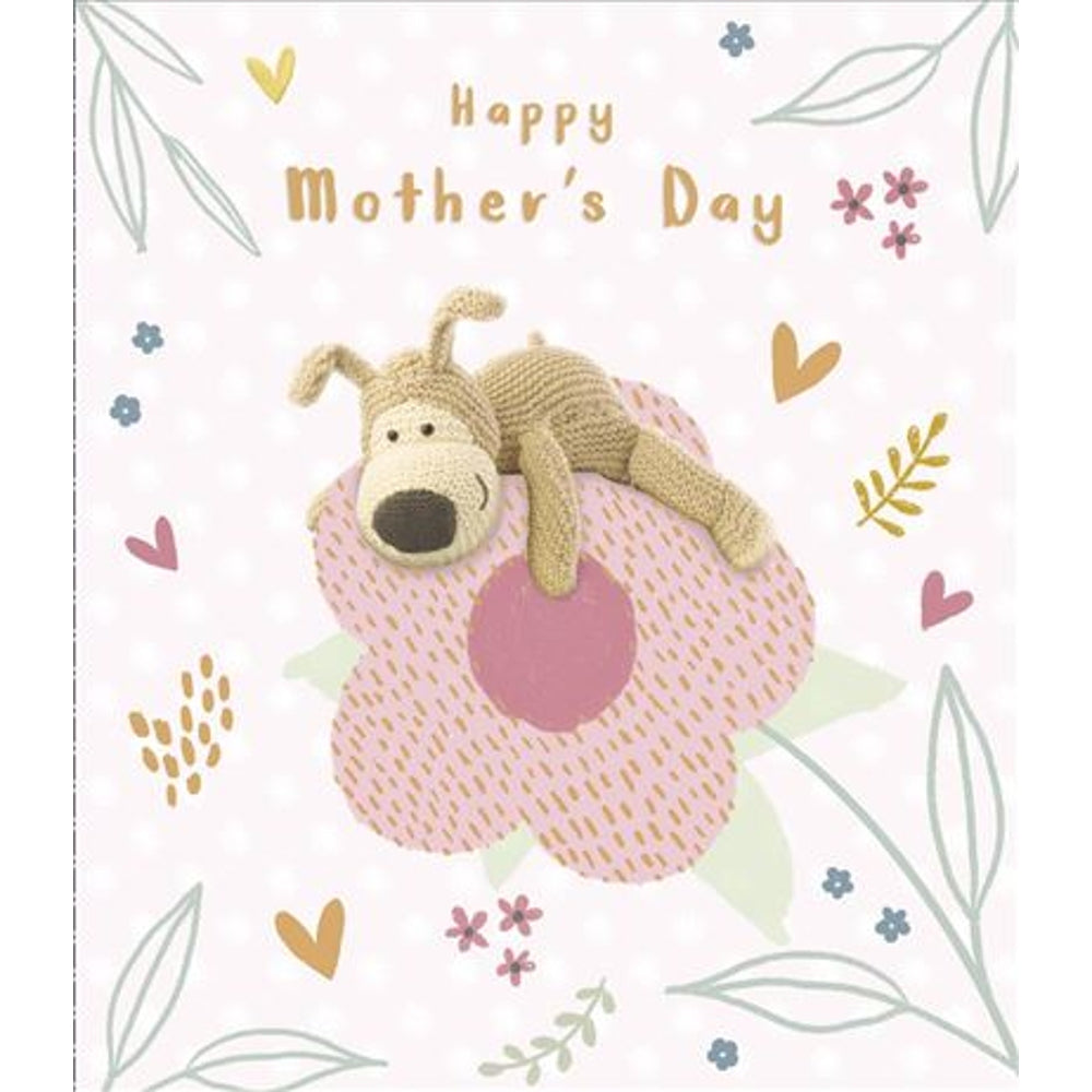 Cute Boofle On Beautiful Pink Flower Mother's Day Card 
