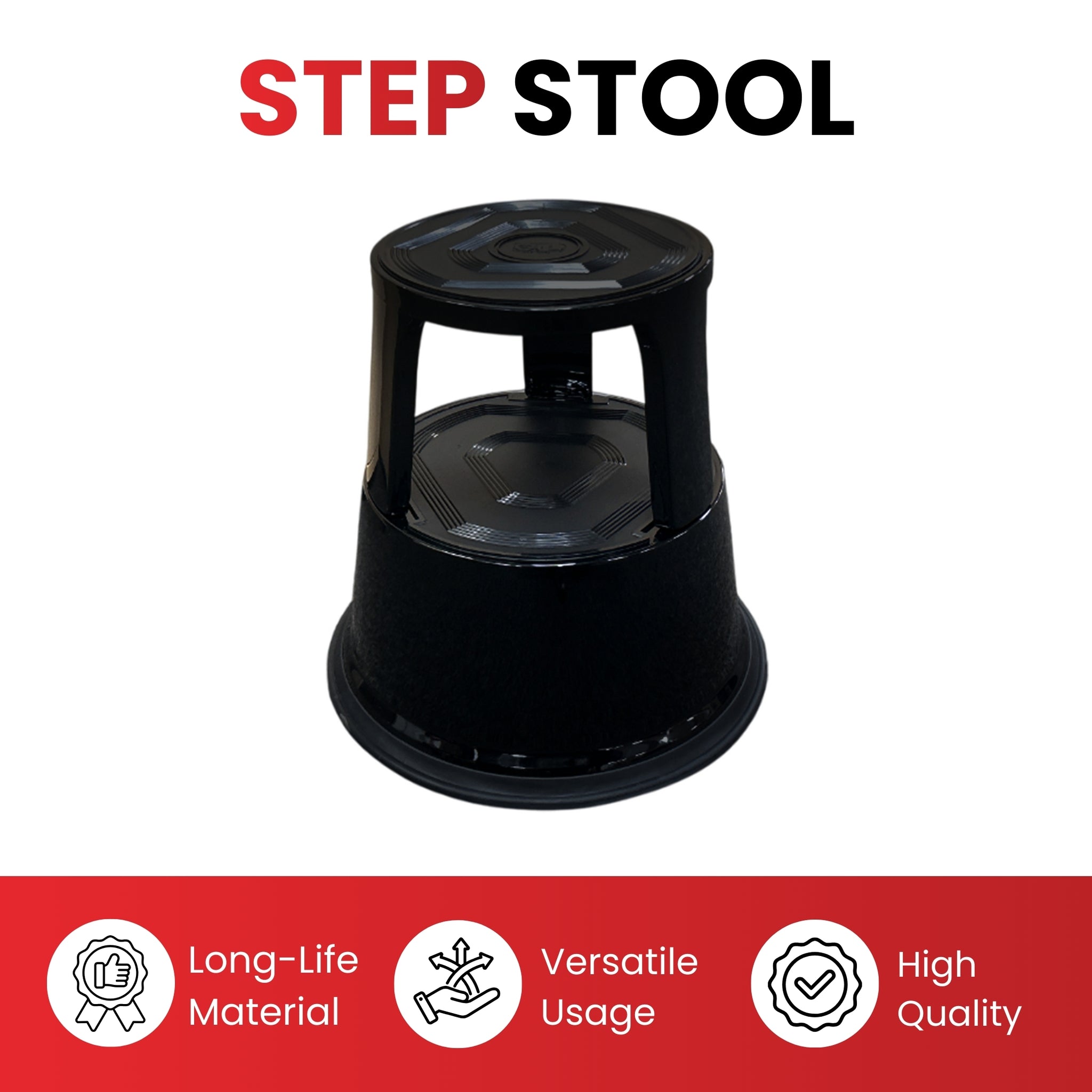 Black Metal Rolling Kick Step Stool with 150kg Capacity