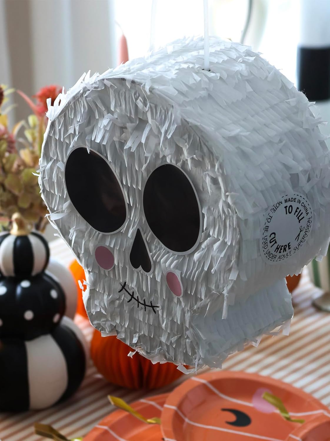 White Skull Shaped Pinata With Face Stickers Sp0210