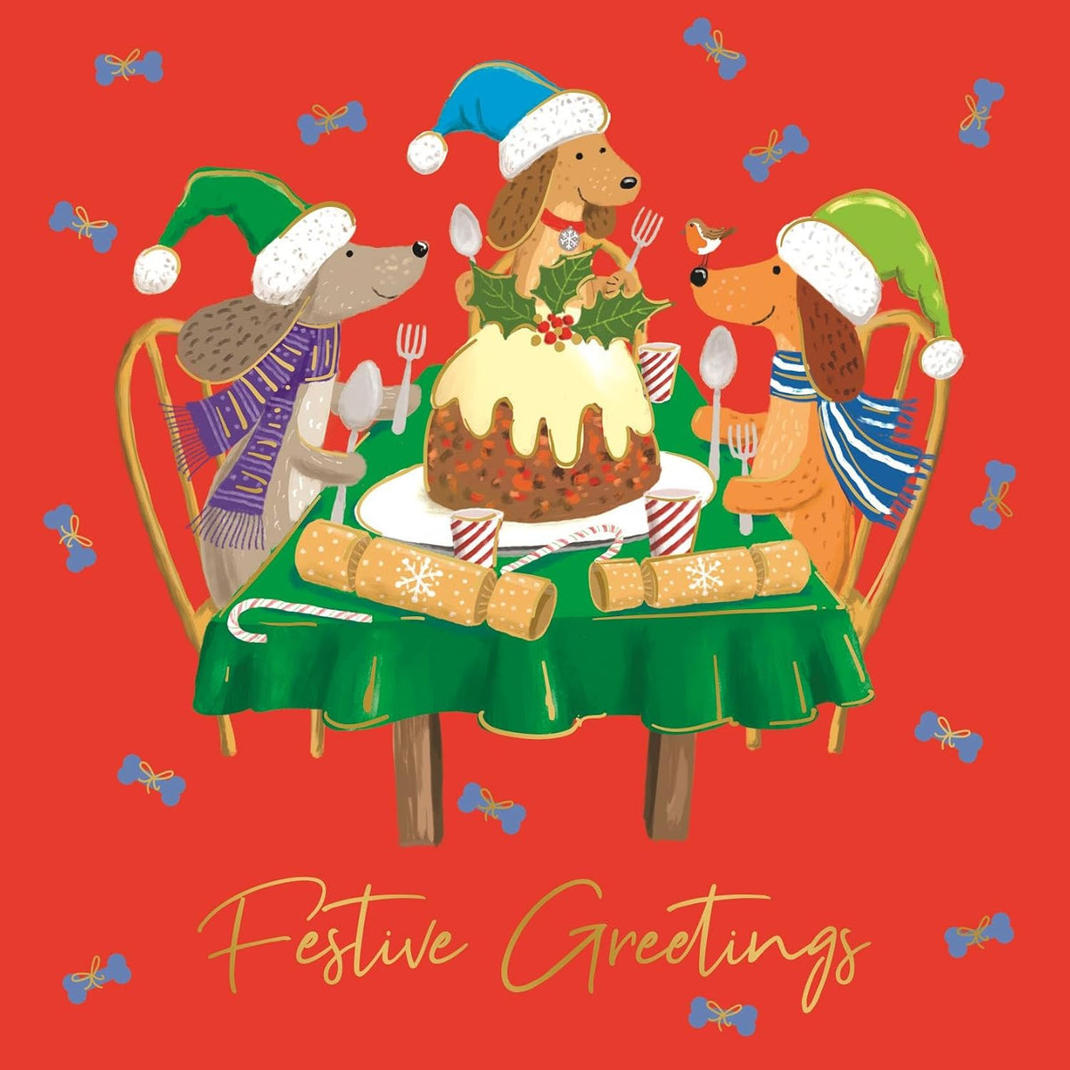 Pack of 10 Festive Canine Design Square Christmas Cards With Envelopes