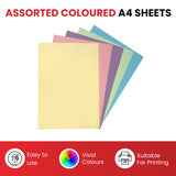 Pack of 100 A4 Assorted Pastel Coloured Paper 75gsm Sheets