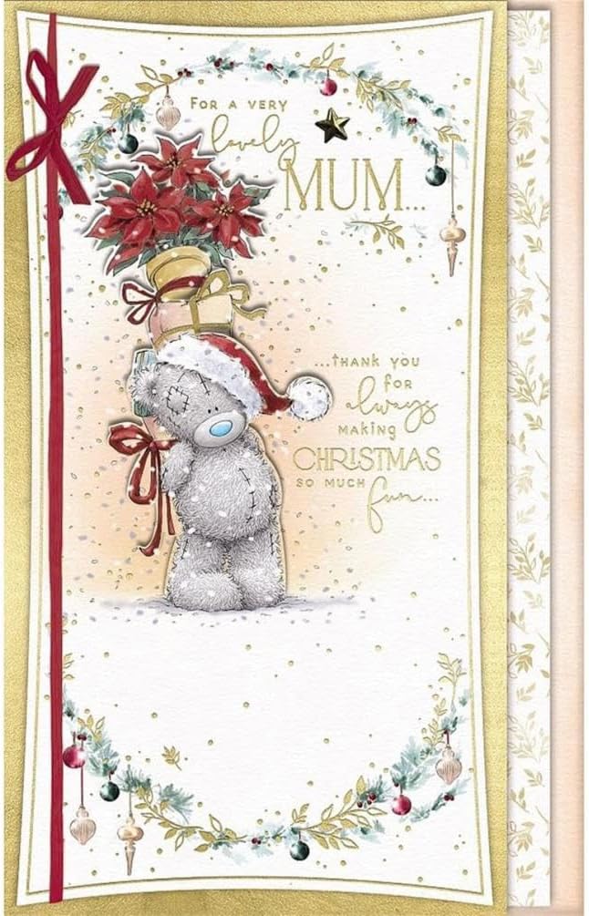Bear With Gifts And Poinsettia Lovely Mum Handmade Christmas Card