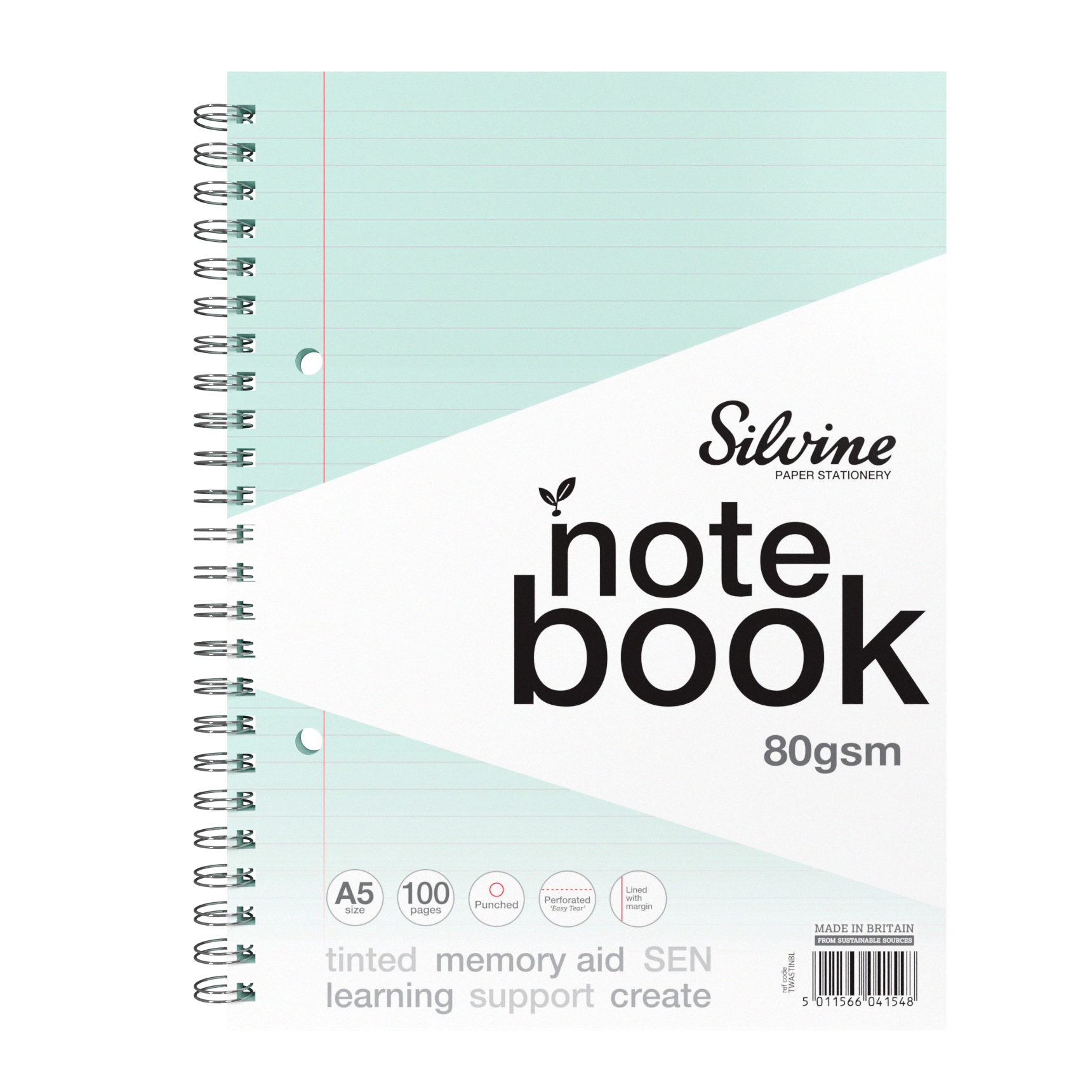 A5+ 100 Pages Twin Wire SEN Blue Paper Dyslexia Notebook - Lined with Margin