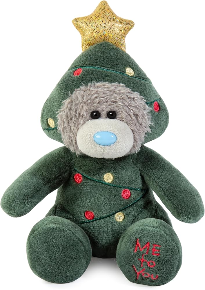 Me to You Tatty Teddy Dressed As Christmas Tree 13cm-High Bear On Gift Plinth Official Collection