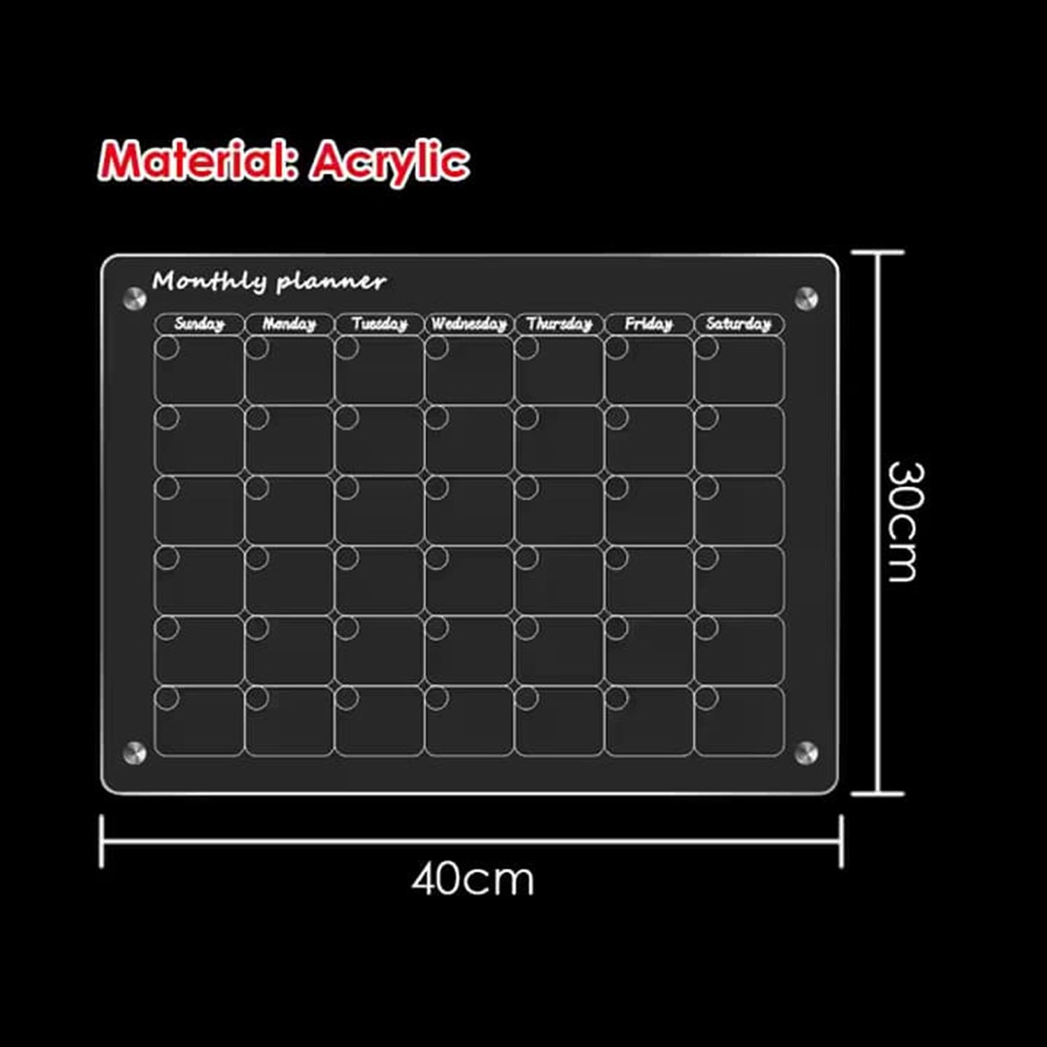 Glass Dry Erase Magnet Whiteboard Monthly Calendar Planner for Refrigerator 40×30×0.3 cm
