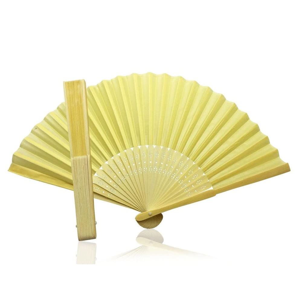 Ivory Fabric Hand Held Bamboo Wooden Fan