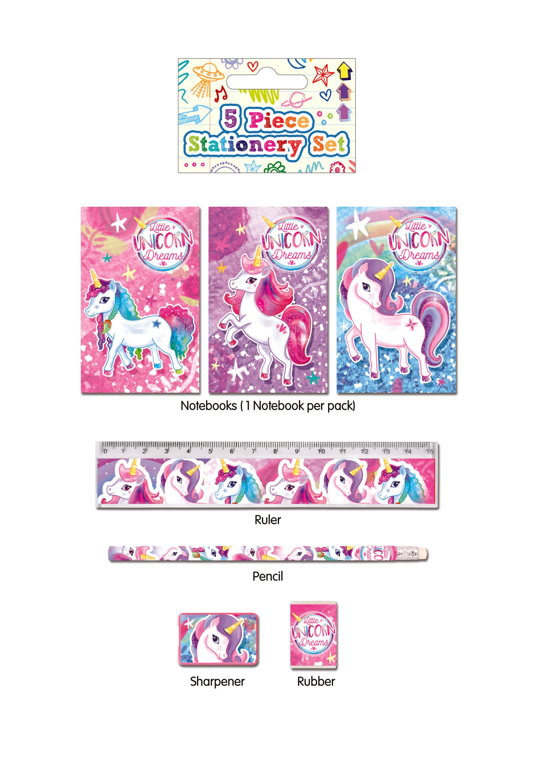 Pack of 5 Pieces Unicorn Stationery Set