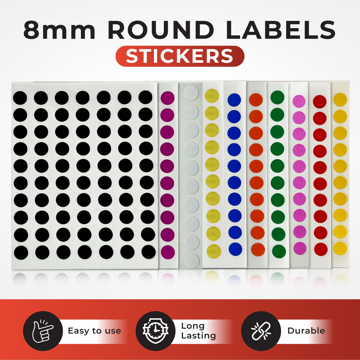 Pack of 560 Red 8mm Round Labels - Stickers