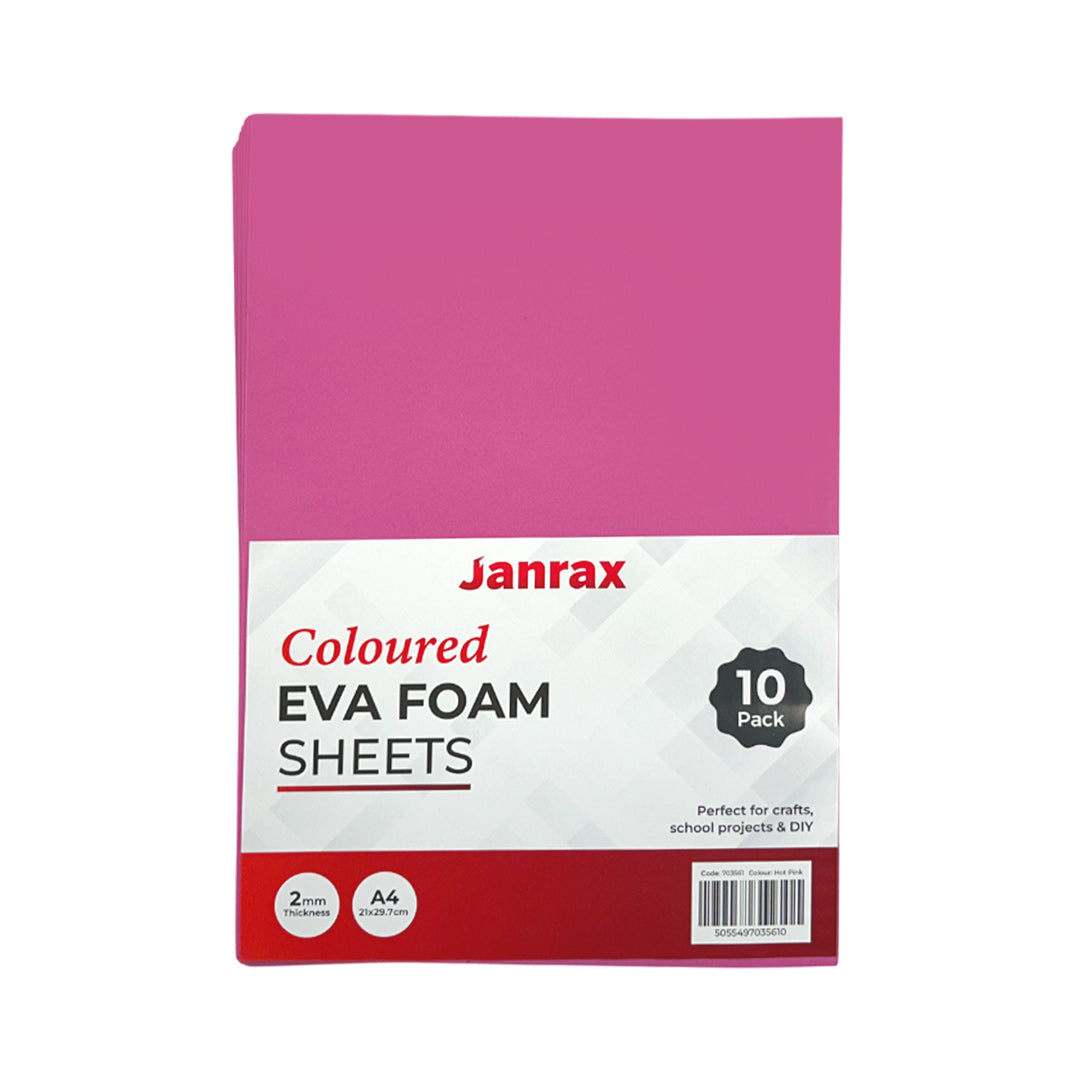 Pack of 10 A4 Hot Pink Coloured EVA Foam Sheets