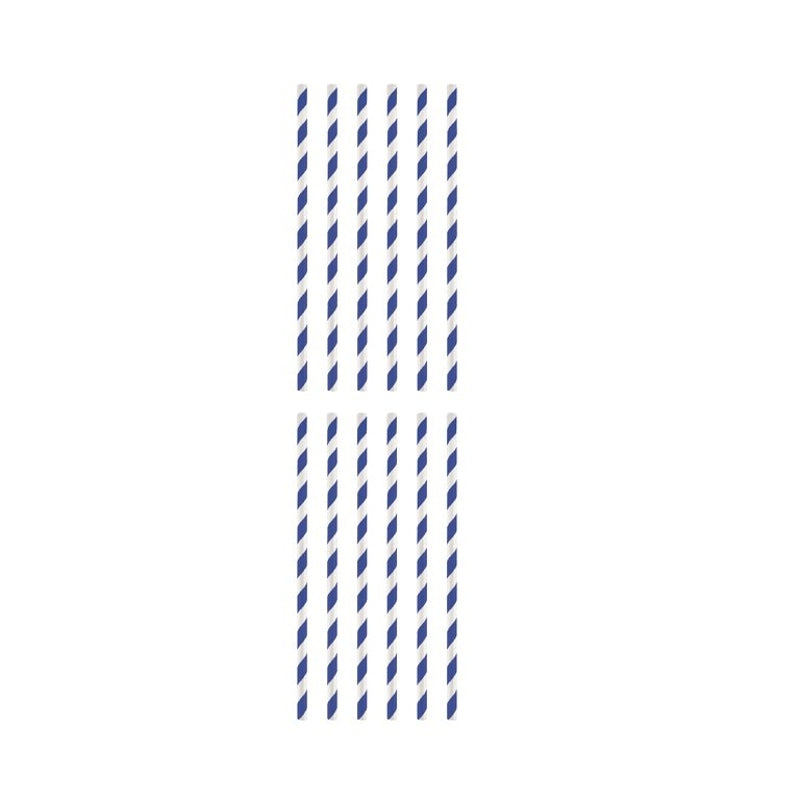 Pack of 12 Blue And White Striped Paper Straws {DC}