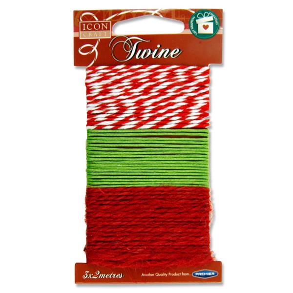 Pack of 3 2m Christmas Twine by Icon Craft {DC}