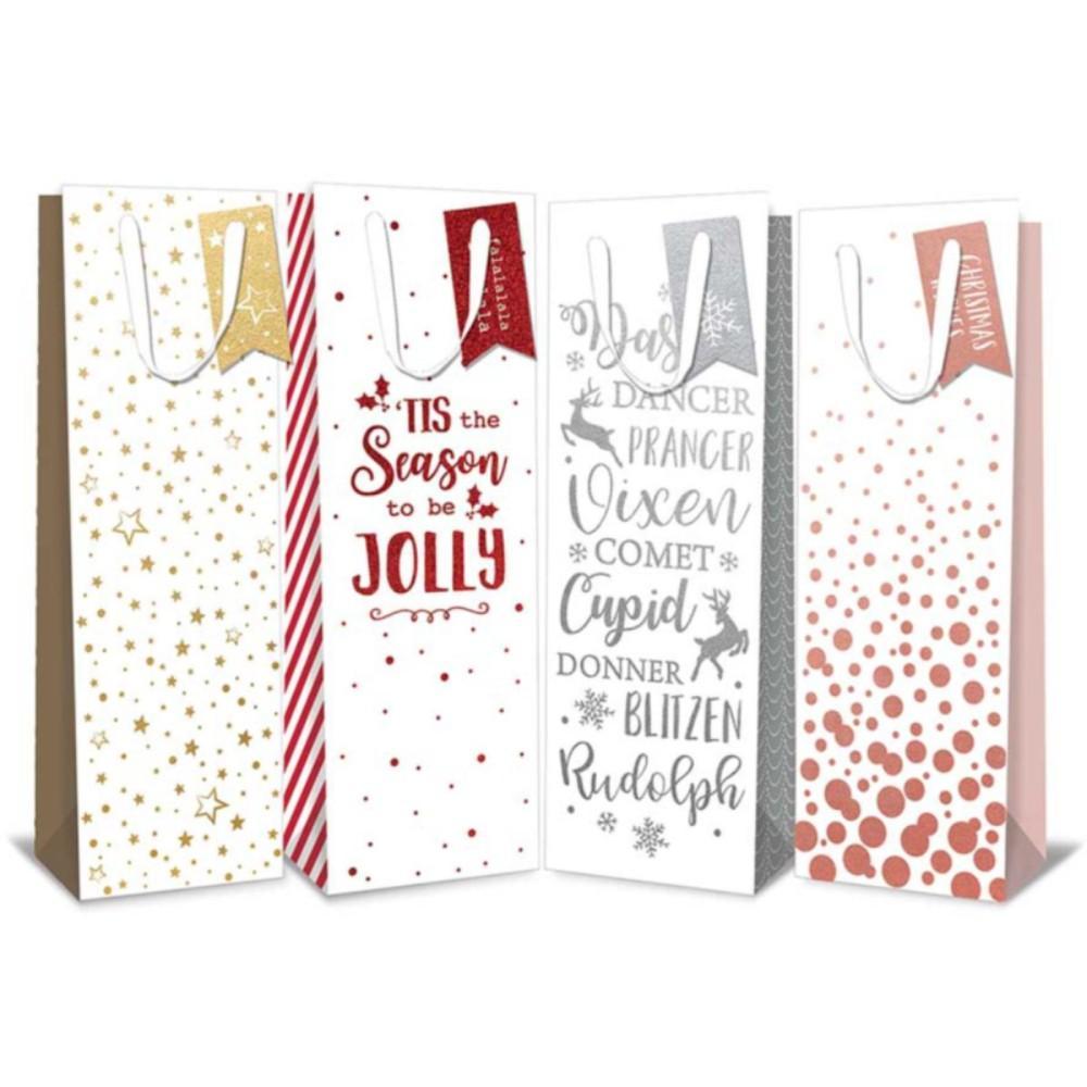 White Foil Finished Deluxe Christmas Bottle Gift Bag {DC}