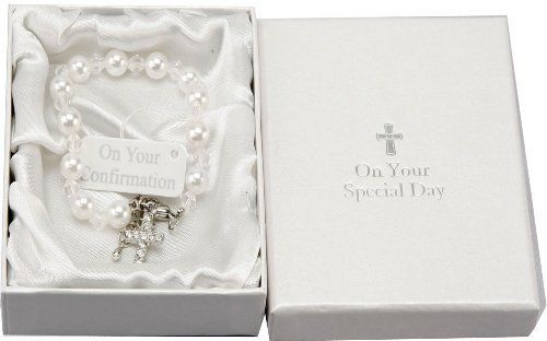 On Your Confirmation Child's Pearl and Cross Bracelet {DC}