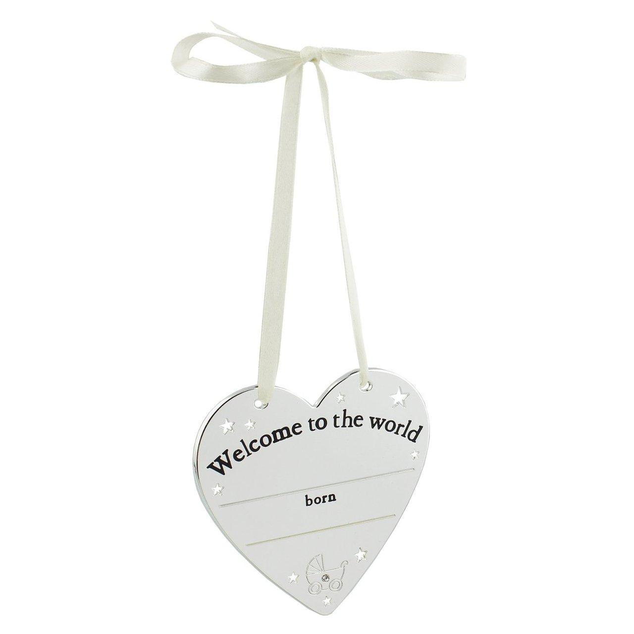Bambino New Baby Silverplated Heart Plaque "Welcome to the World"