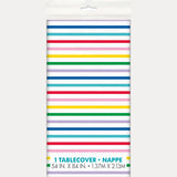 Primary Striped Plastic Table Cover, 54"x84"