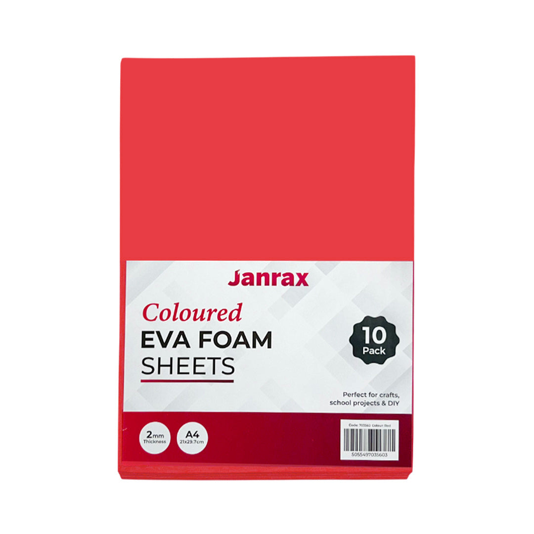 Pack of 10 A4 Red Coloured EVA Foam Sheets