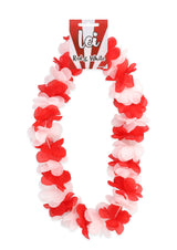 Red and White Hula Lei (100cm) - Tropical Party Accessory for Festivals Fancy Dress Summer Beach Celebrations
